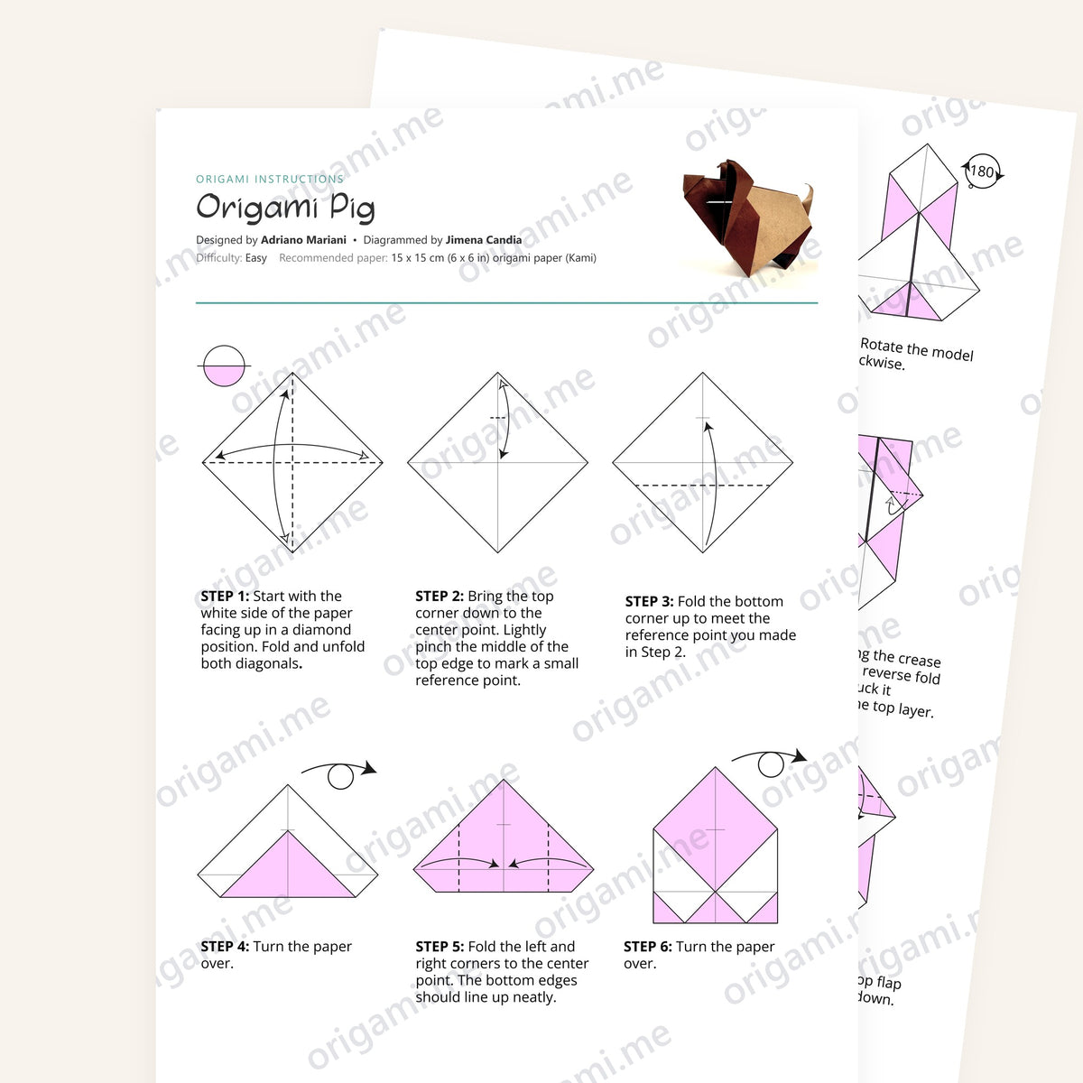 Origami Pig Printable Instructions, a printable PDF of step-by-step origami folding diagrams