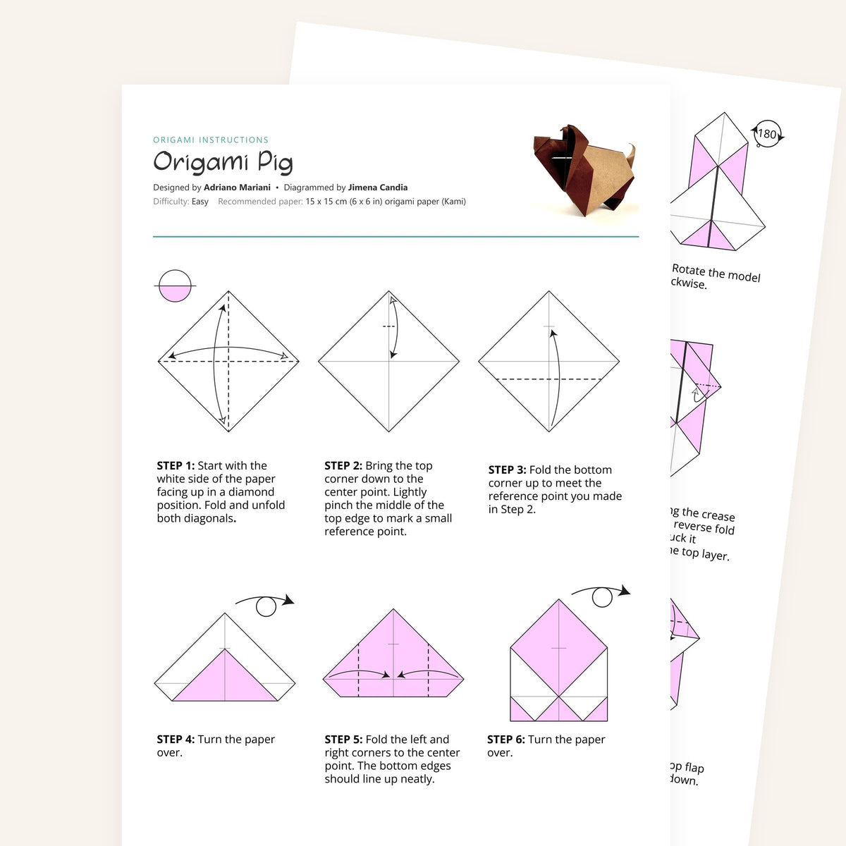 Origami Pig Printable Instructions, a printable PDF of step-by-step origami folding diagrams