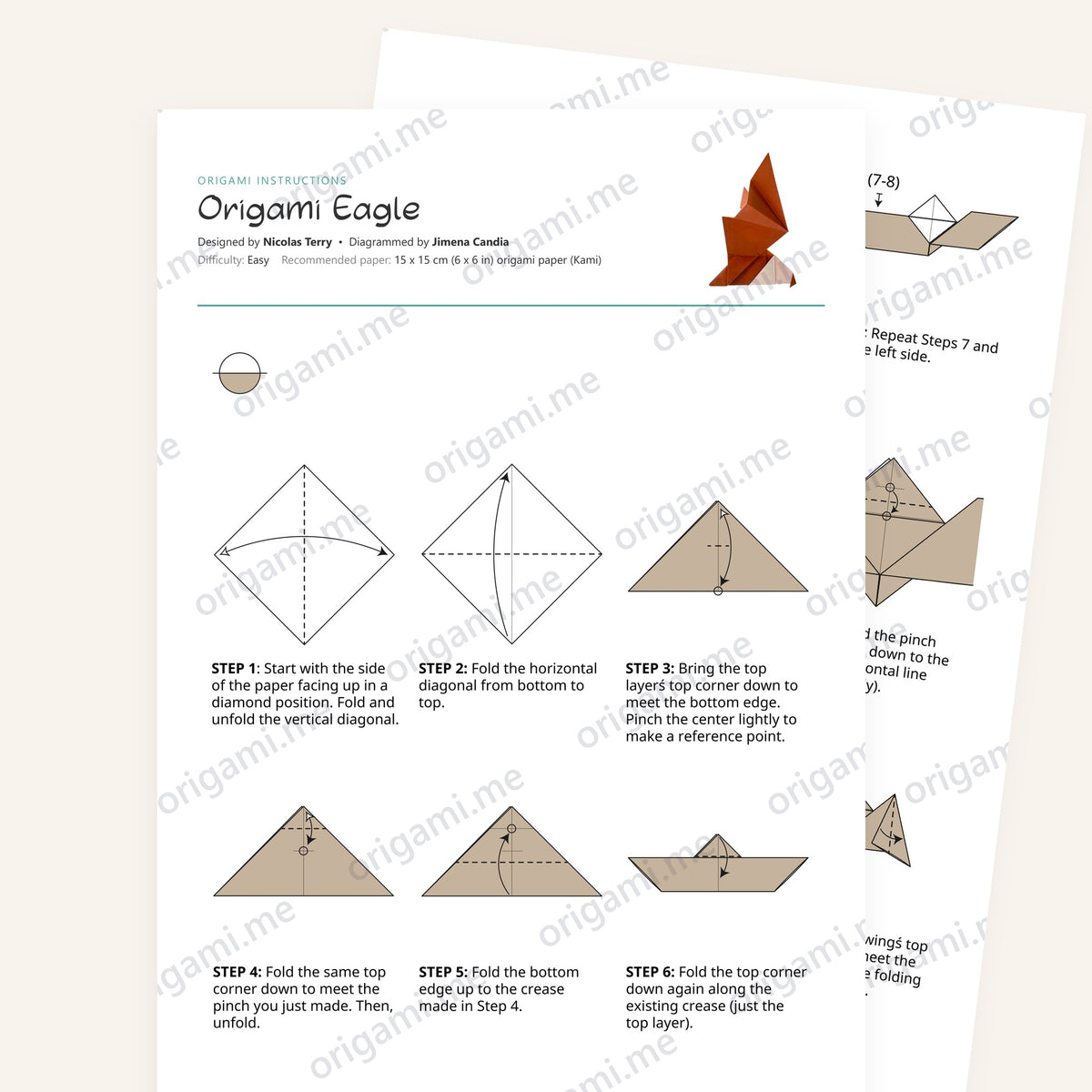 Origami Eagle Printable Instructions, a printable PDF of step-by-step origami folding diagrams