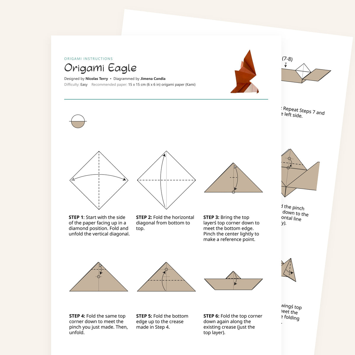 Origami Eagle Printable Instructions, a printable PDF of step-by-step origami folding diagrams