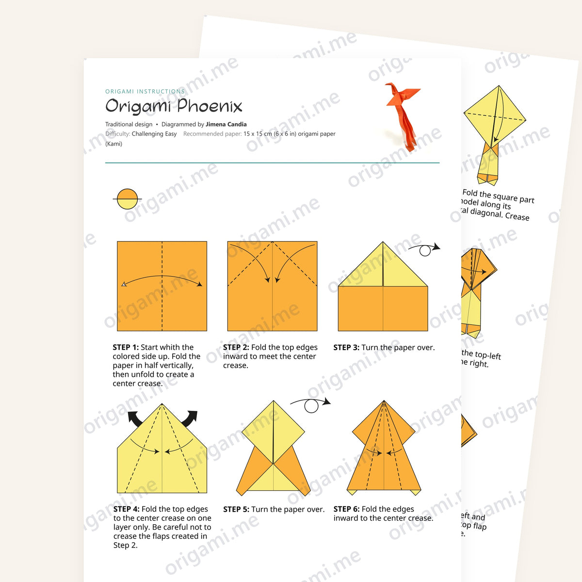 Origami Phoenix Printable Instructions, a printable PDF of step-by-step origami folding diagrams