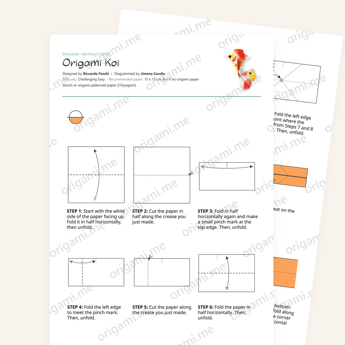Origami Koi Printable Instructions, a printable PDF of step-by-step origami folding diagrams