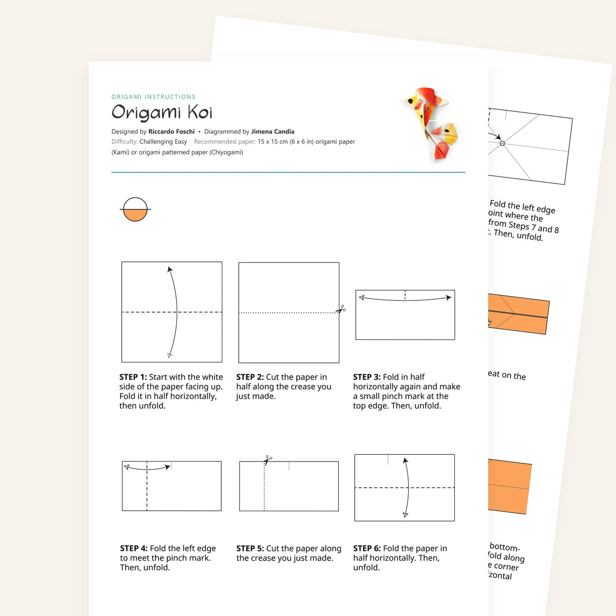 Origami Koi Printable Instructions, a printable PDF of step-by-step origami folding diagrams