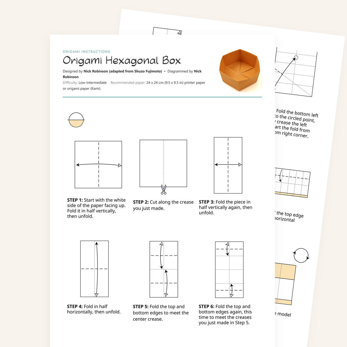 Origami Hexagonal Box Printable Instructions, a printable PDF of step-by-step origami folding diagrams