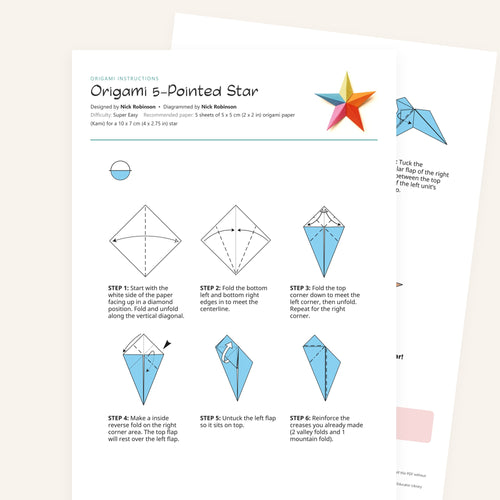 Origami 5-Pointed Star Printable Instructions, a printable PDF of step-by-step origami folding diagrams