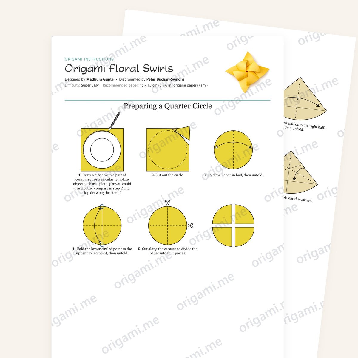 Origami Floral Swirls Printable Instructions, a printable PDF of step-by-step origami folding diagrams