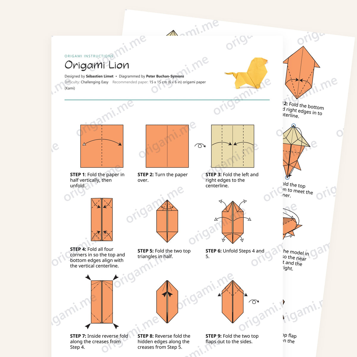 Origami Lion Printable Instructions, a printable PDF of step-by-step origami folding diagrams