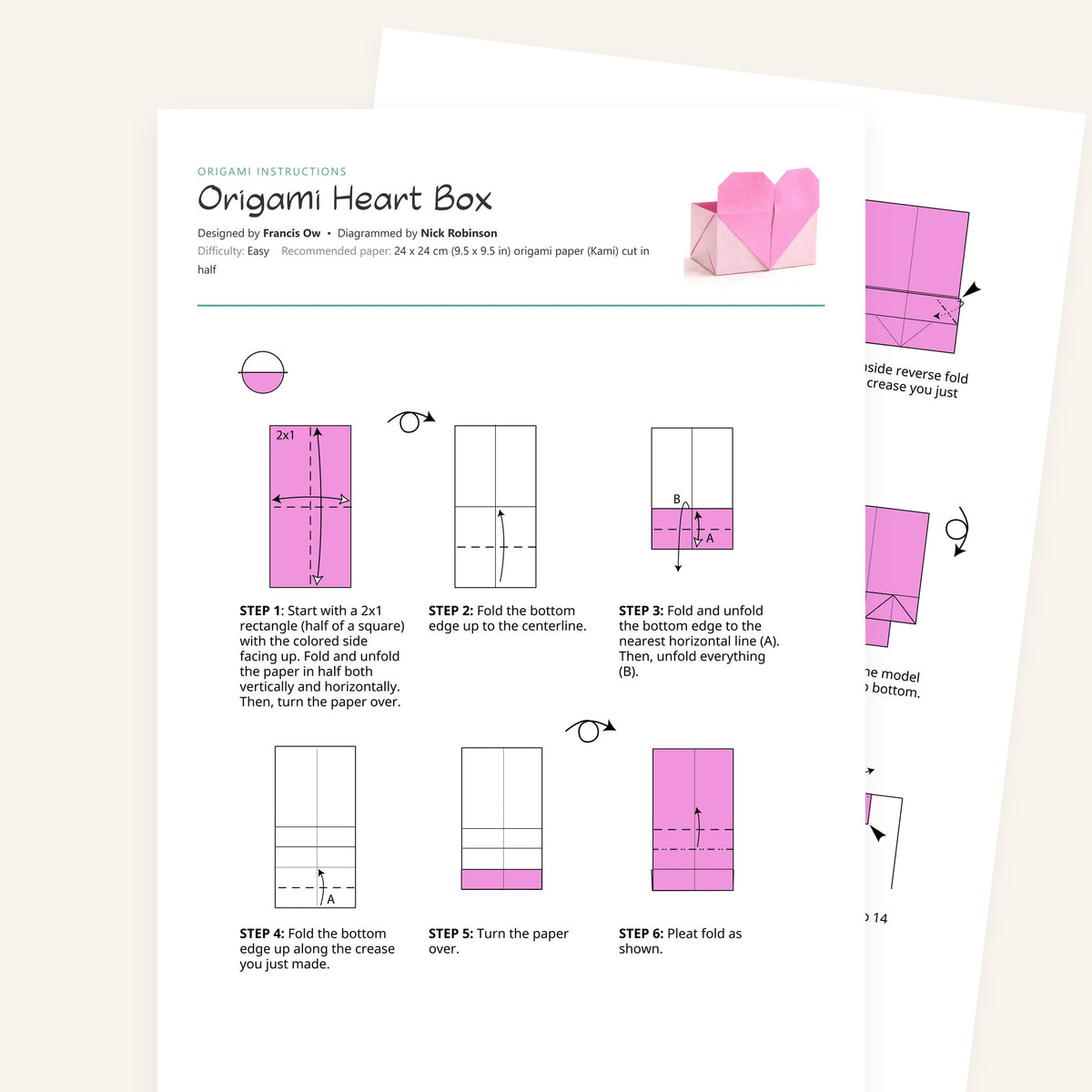Origami Heart Box Printable Instructions, a printable PDF of step-by-step origami folding diagrams