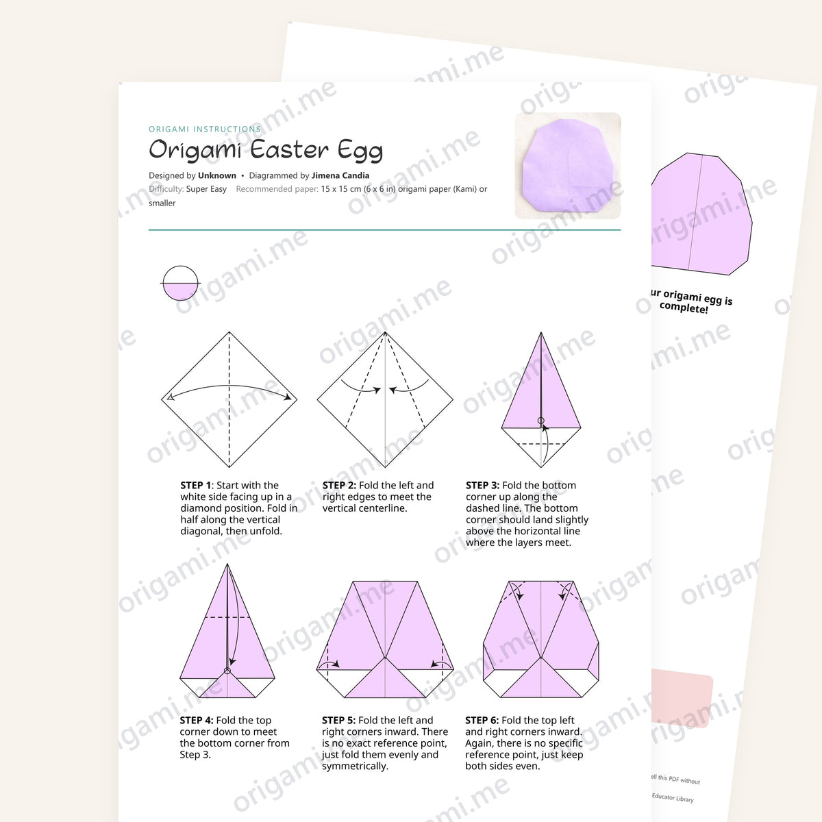 Origami Easter Egg Printable Instructions, a printable PDF of step-by-step origami folding diagrams