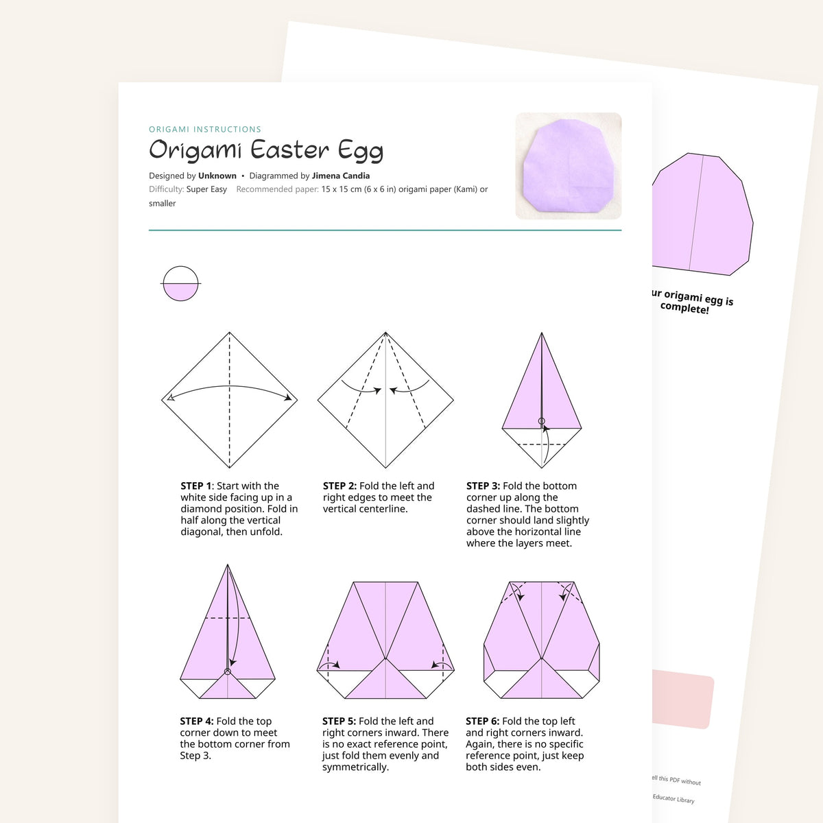 Origami Easter Egg Printable Instructions, a printable PDF of step-by-step origami folding diagrams