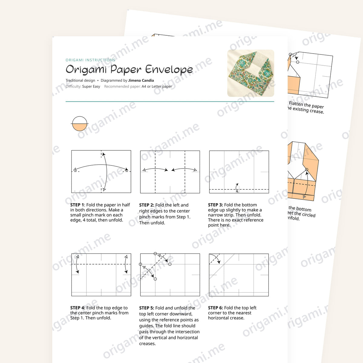 Origami Paper Envelope Printable Instructions, a printable PDF of step-by-step origami folding diagrams