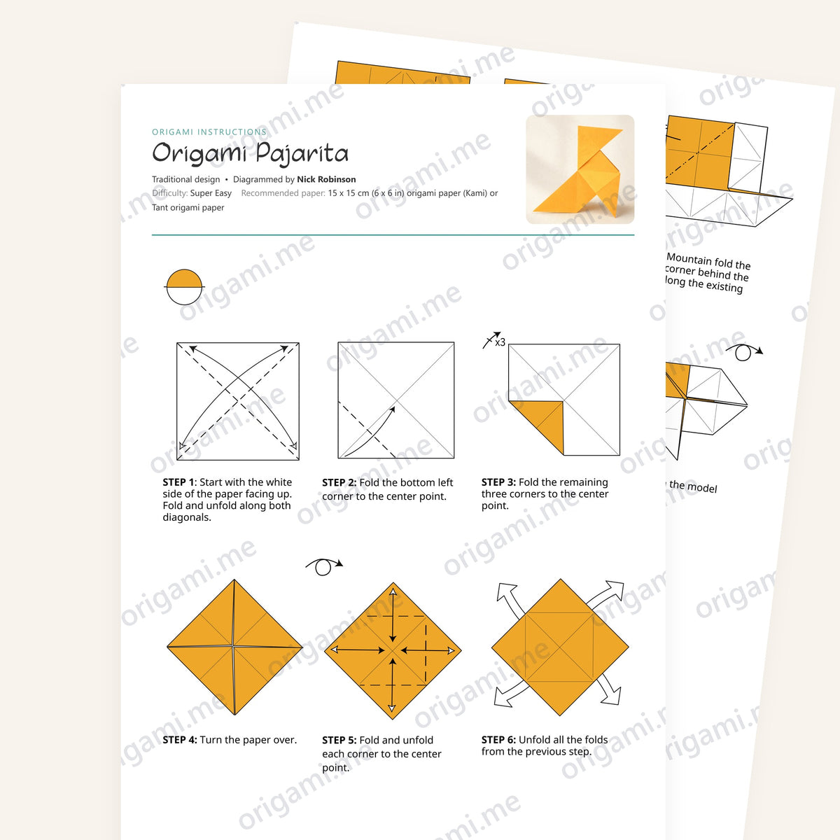 Origami Pajarita Printable Instructions, a printable PDF of step-by-step origami folding diagrams