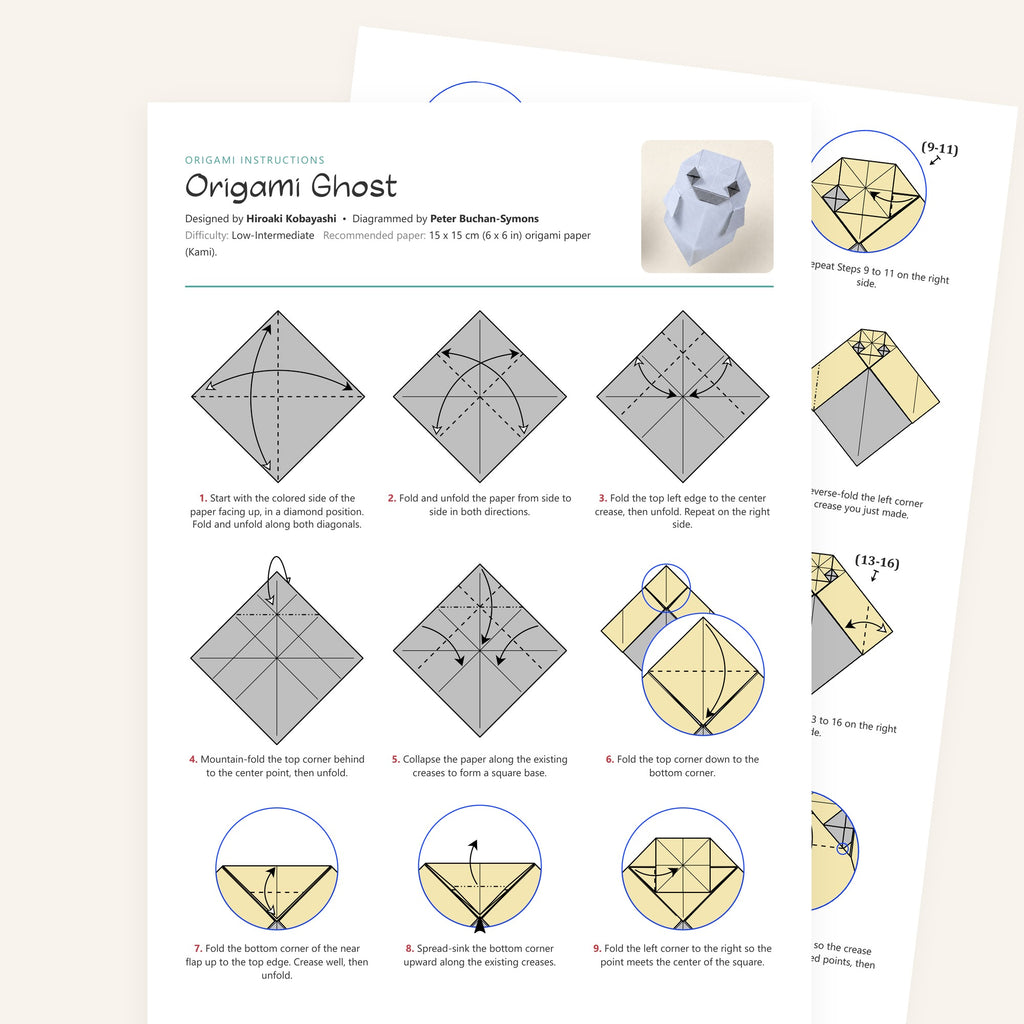 Origami Ghost Printable Instructions, a printable PDF of step-by-step origami folding diagrams