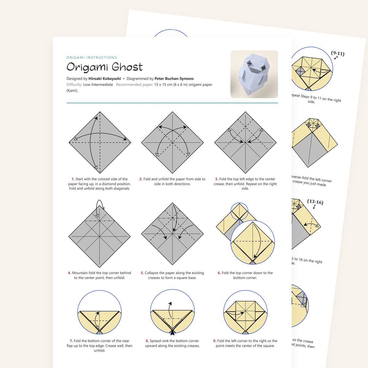 Origami Ghost Printable Instructions, a printable PDF of step-by-step origami folding diagrams