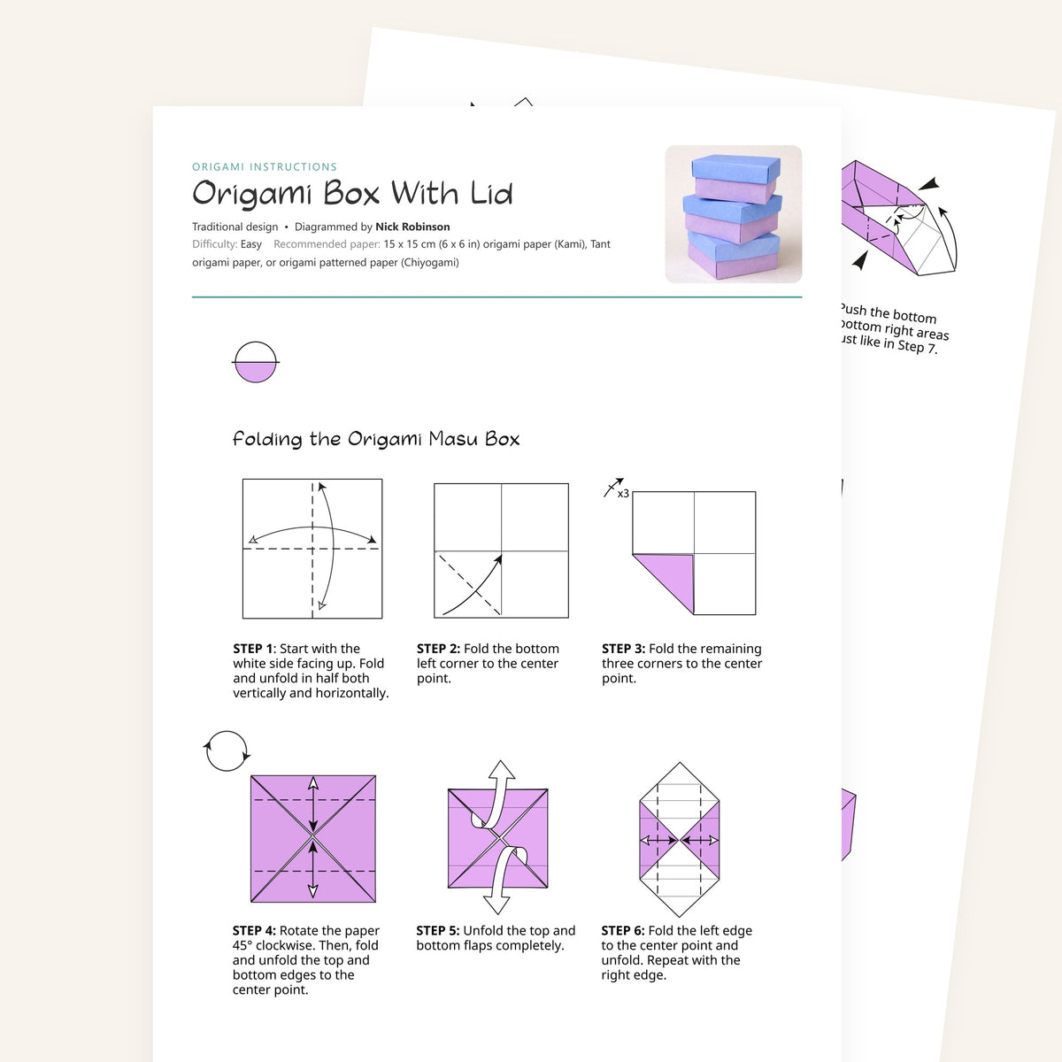 Origami Box With Lid Printable Instructions, a printable PDF of step-by-step origami folding diagrams