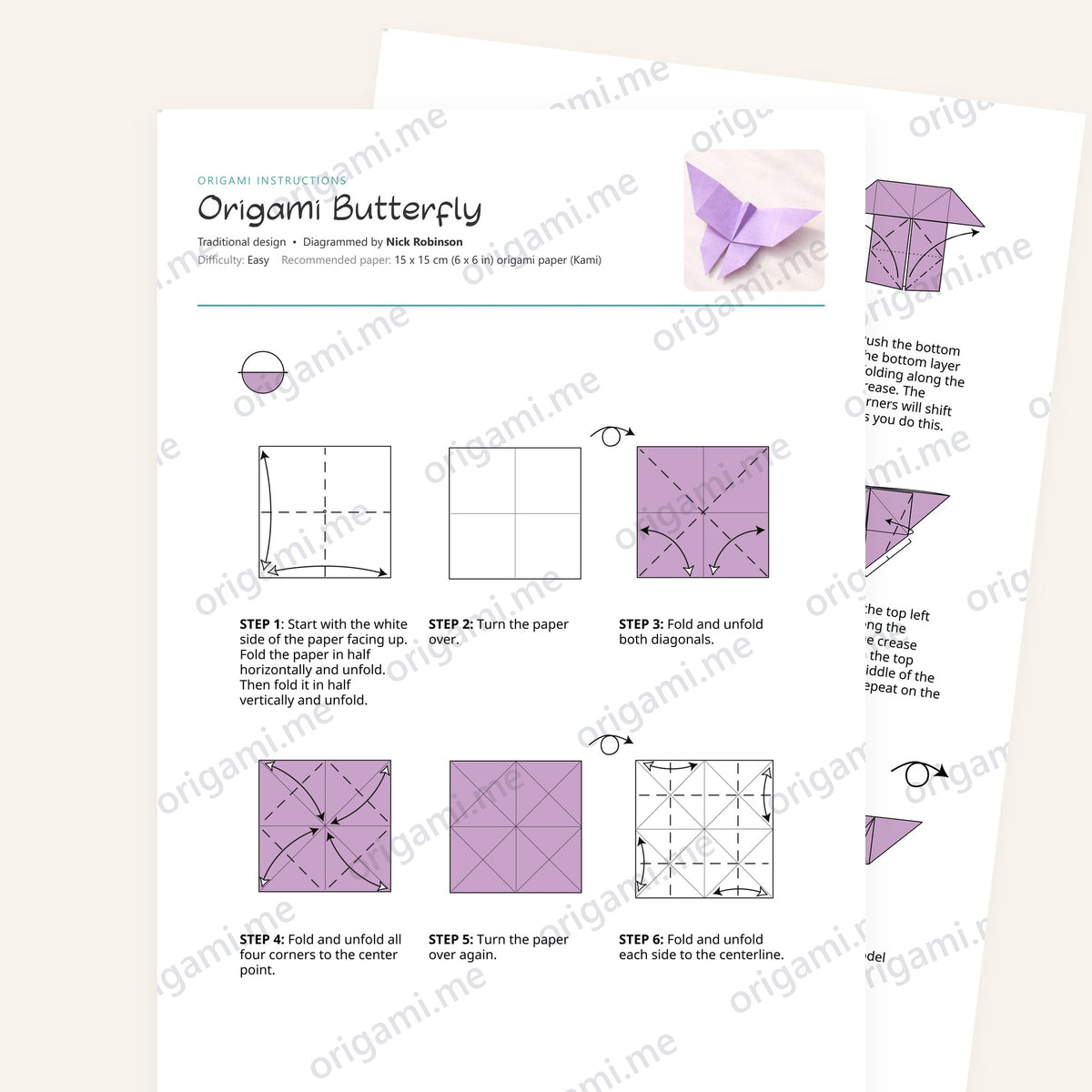 Origami Easy Origami Butterfly Printable Instructions, a printable PDF of step-by-step origami folding diagrams