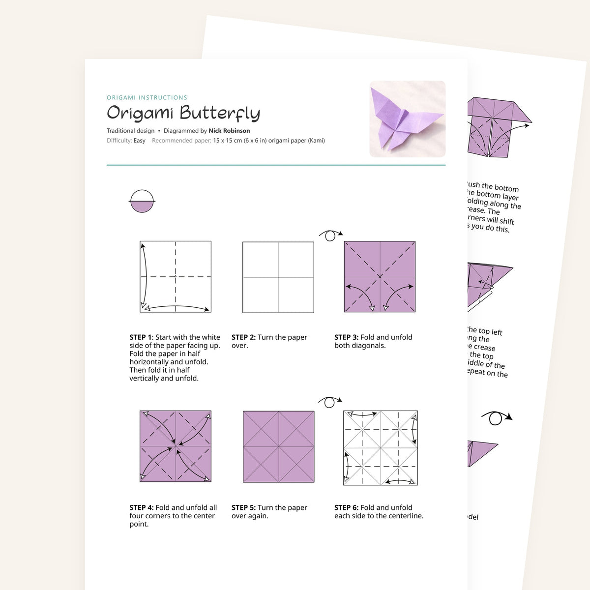 Origami Easy Origami Butterfly Printable Instructions, a printable PDF of step-by-step origami folding diagrams
