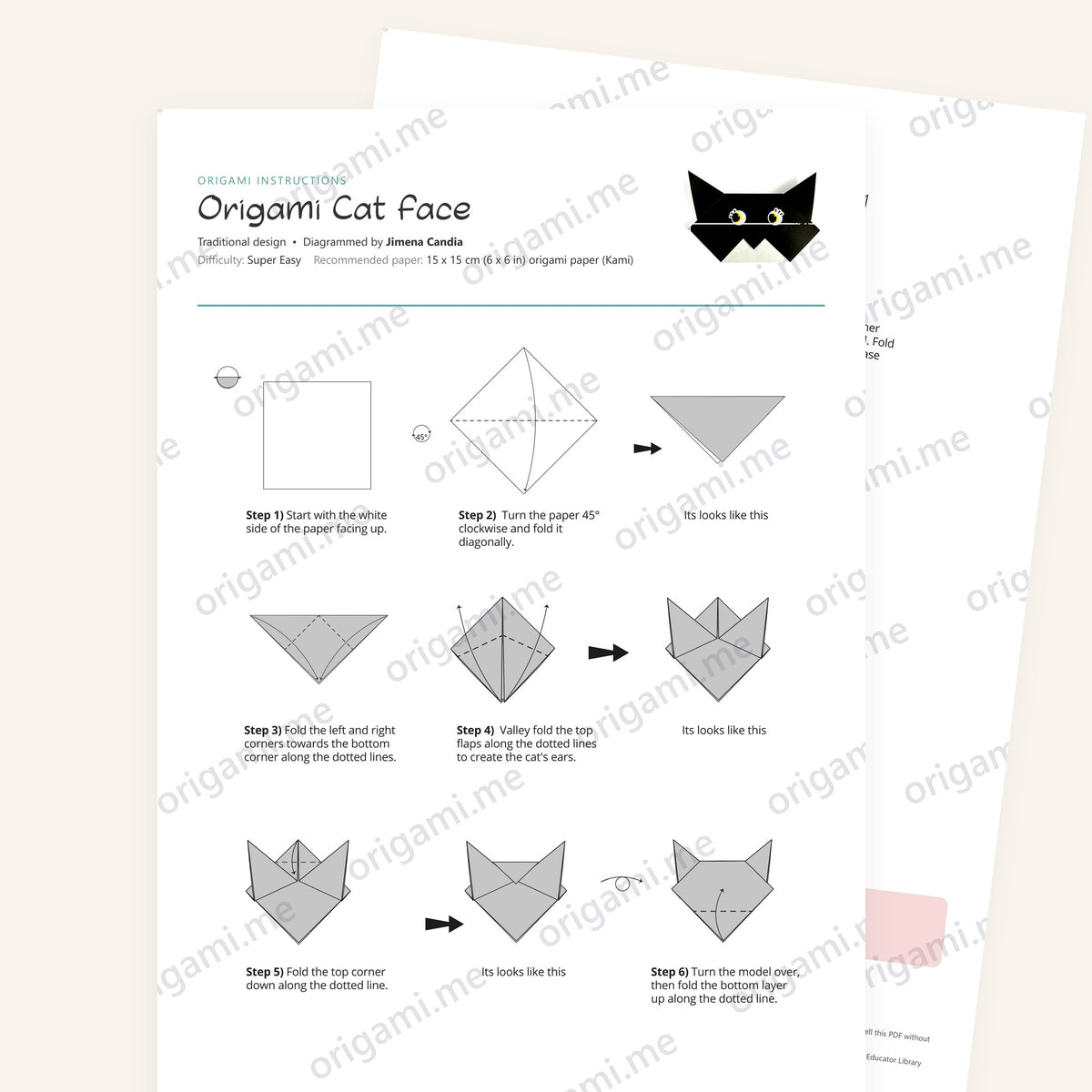 Origami Easy Origami Cat Face Printable Instructions, a printable PDF of step-by-step origami folding diagrams