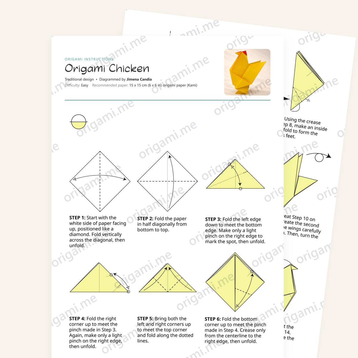 Origami Easy Origami Chicken Printable Instructions, a printable PDF of step-by-step origami folding diagrams