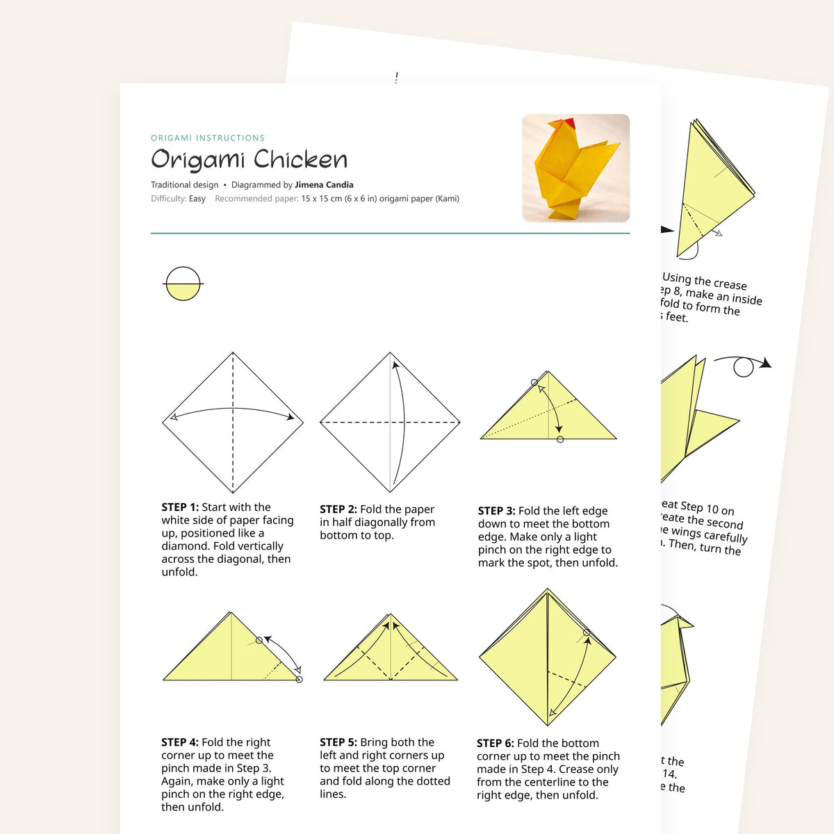 Origami Easy Origami Chicken Printable Instructions, a printable PDF of step-by-step origami folding diagrams