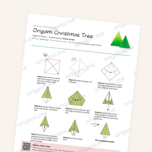 Origami Easy Origami Christmas Tree Printable Instructions, a printable PDF of step-by-step origami folding diagrams