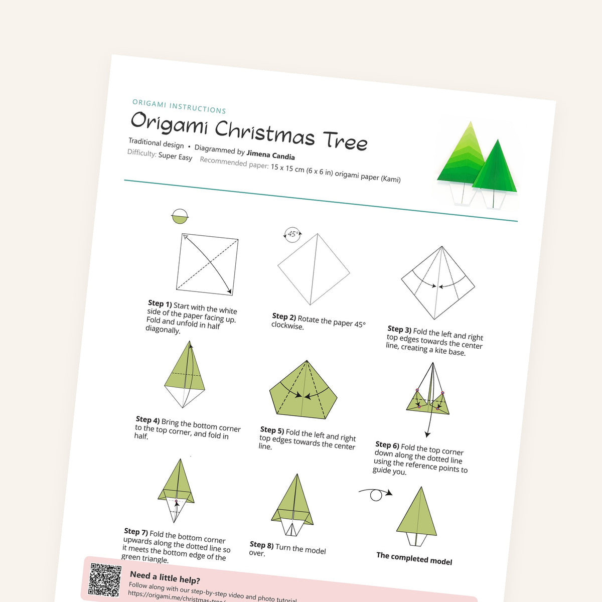 Origami Easy Origami Christmas Tree Printable Instructions, a printable PDF of step-by-step origami folding diagrams