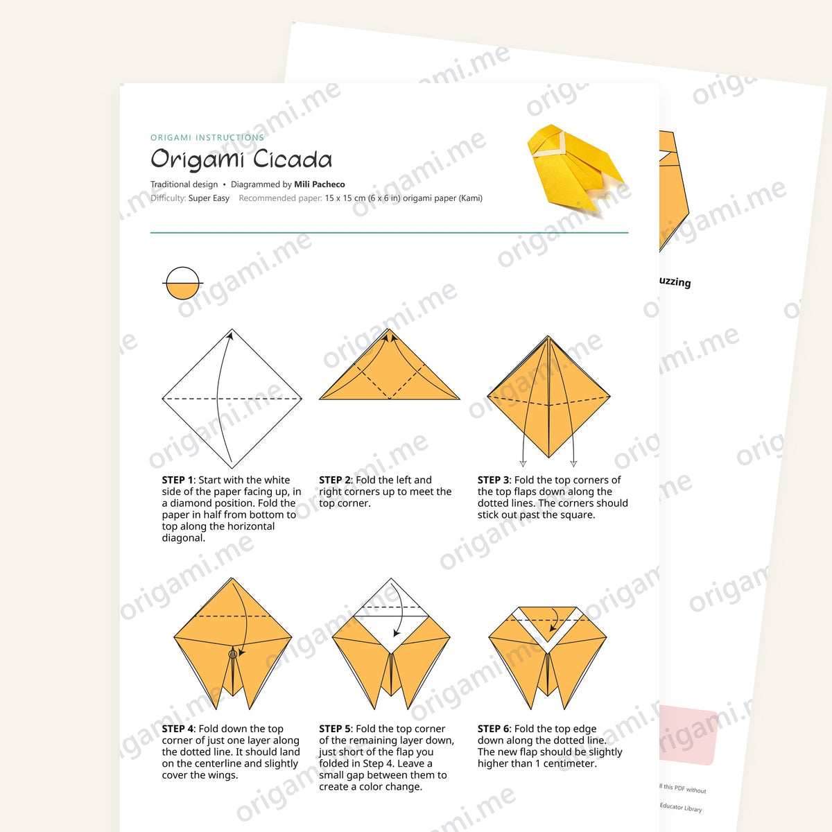Origami Easy Origami Cicada Printable Instructions, a printable PDF of step-by-step origami folding diagrams