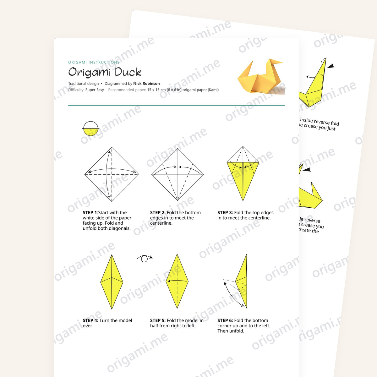 Origami Easy Origami Duck Printable Instructions, a printable PDF of step-by-step origami folding diagrams