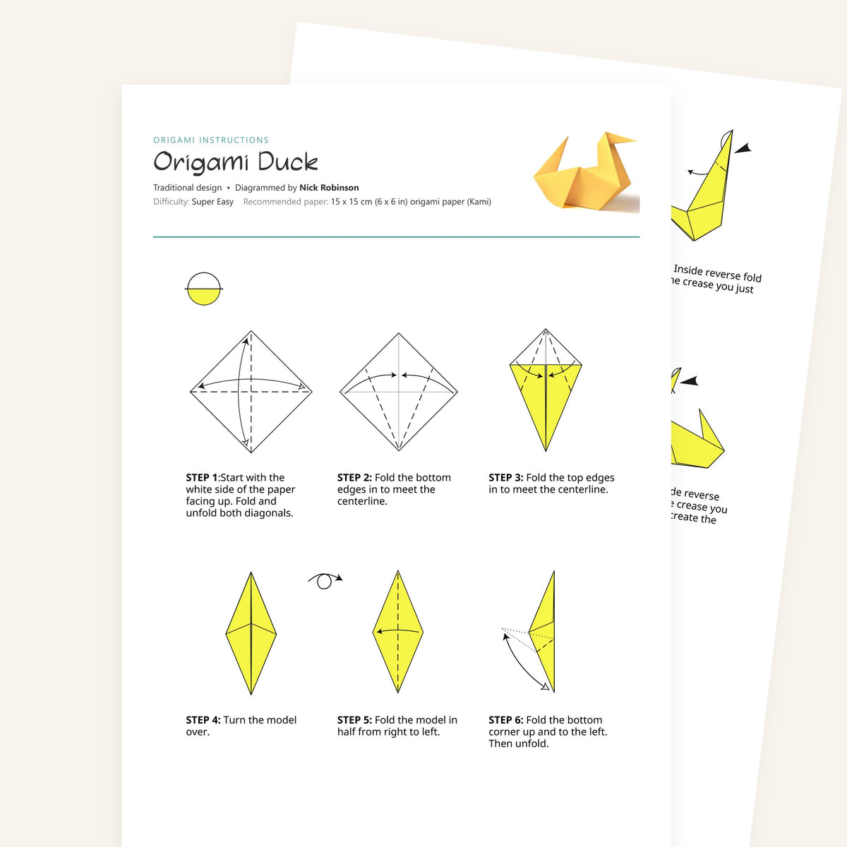 Origami Easy Origami Duck Printable Instructions, a printable PDF of step-by-step origami folding diagrams