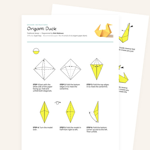Origami Easy Origami Duck Printable Instructions, a printable PDF of step-by-step origami folding diagrams