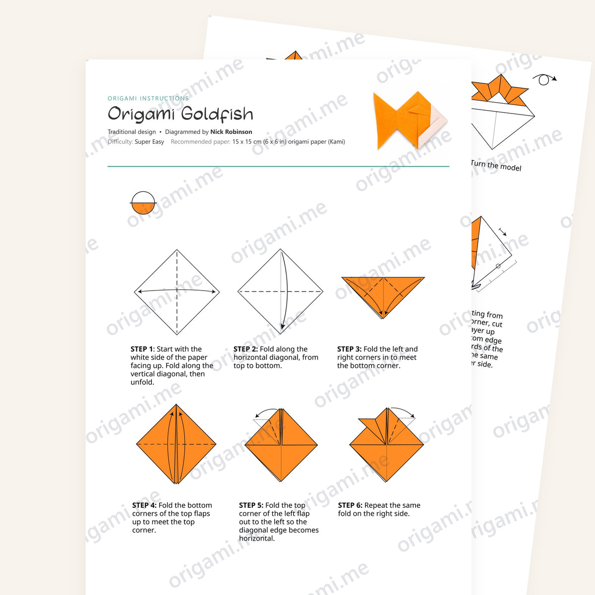 Origami Easy Origami Goldfish Printable Instructions, a printable PDF of step-by-step origami folding diagrams