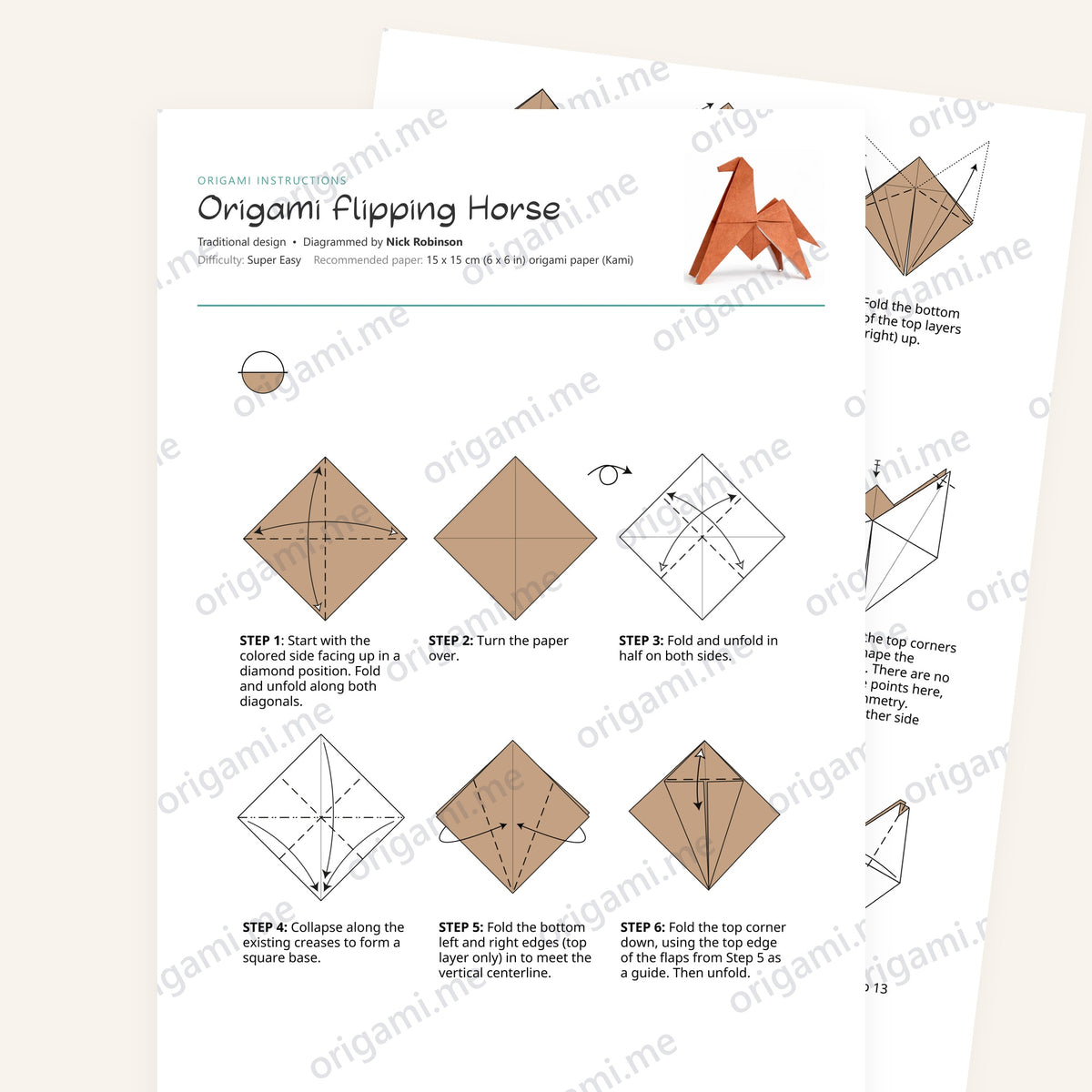 Origami Easy Origami Horse Printable Instructions, a printable PDF of step-by-step origami folding diagrams