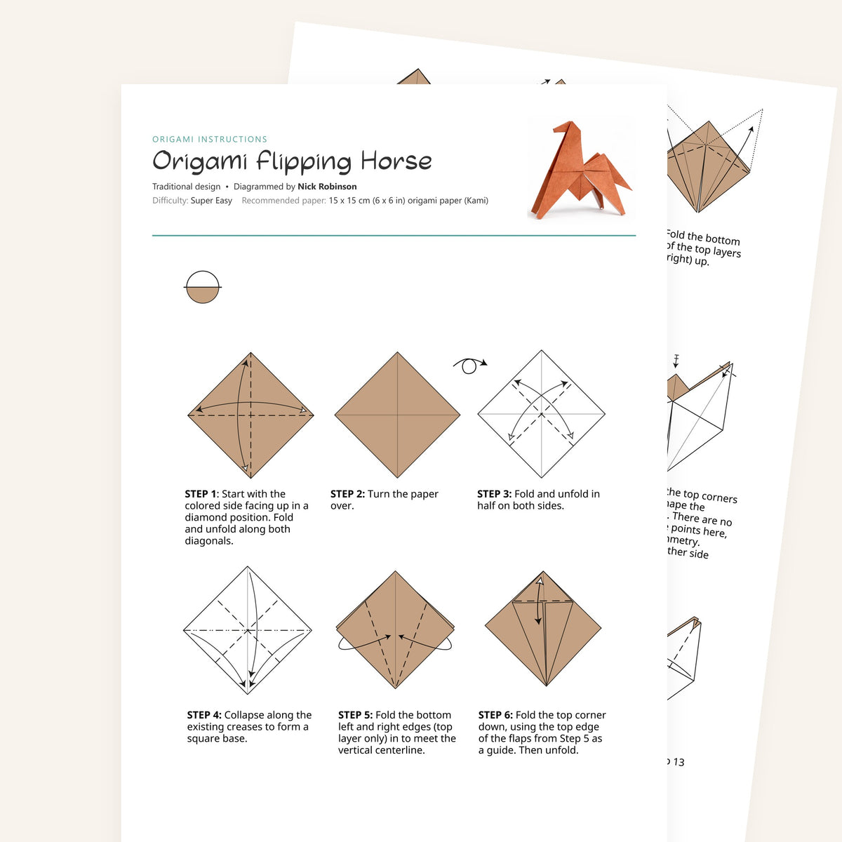 Origami Easy Origami Horse Printable Instructions, a printable PDF of step-by-step origami folding diagrams