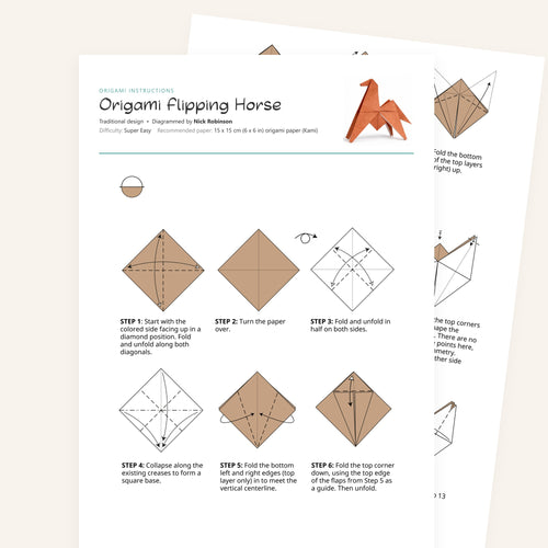 Origami Easy Origami Horse Printable Instructions, a printable PDF of step-by-step origami folding diagrams