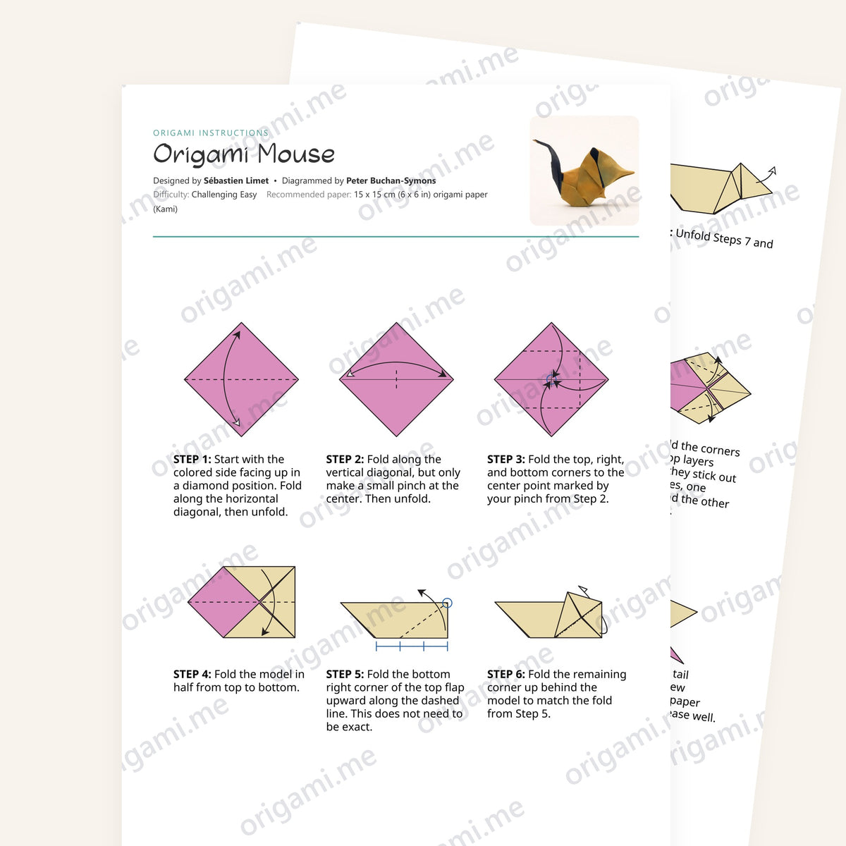 Origami Mouse Printable Instructions, a printable PDF of step-by-step origami folding diagrams