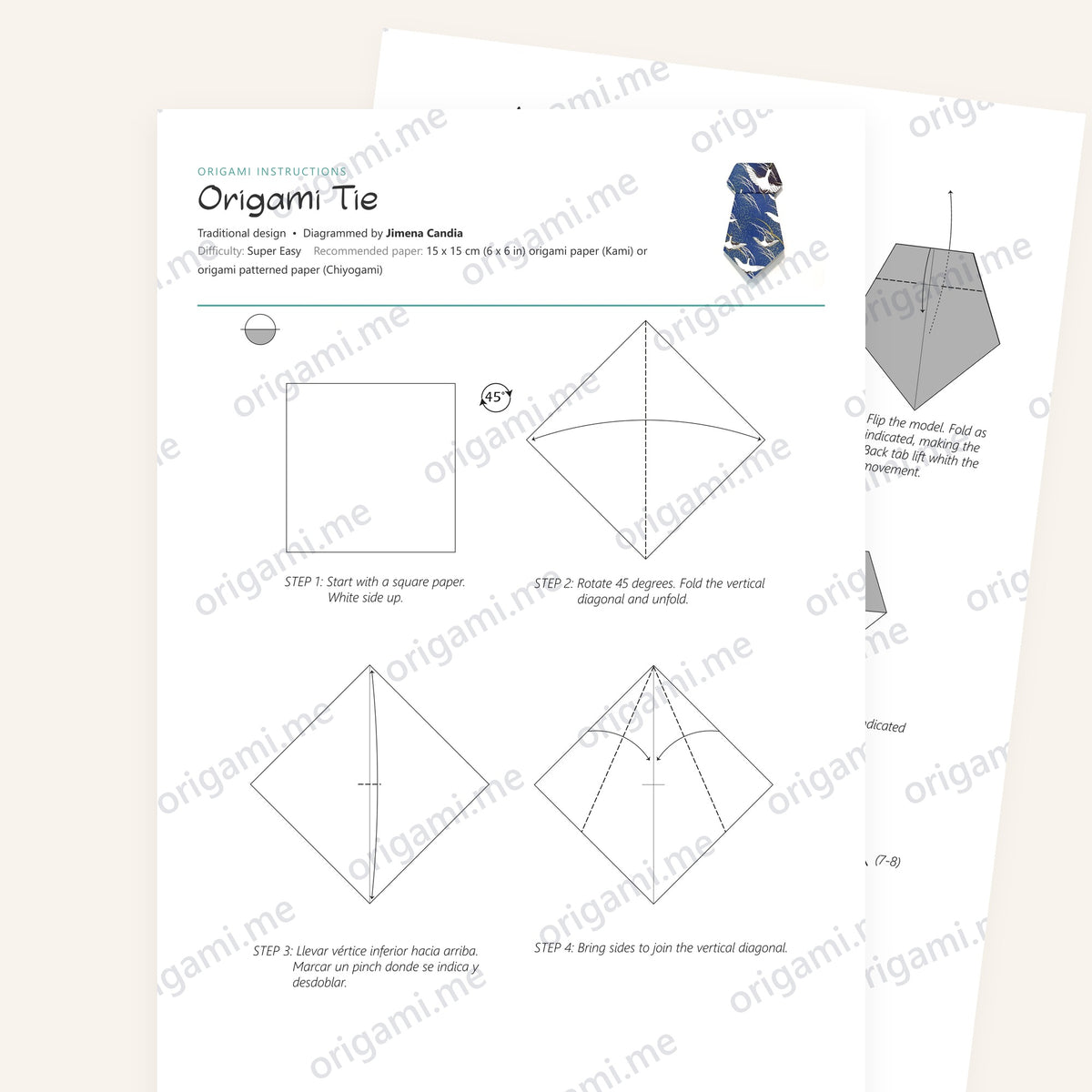 Origami Tie Printable Instructions, a printable PDF of step-by-step origami folding diagrams