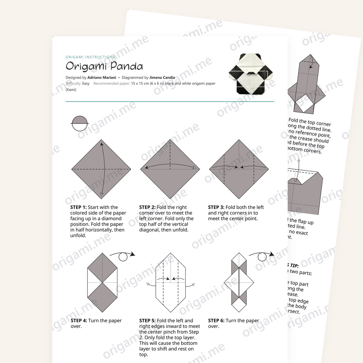 Origami Panda Printable Instructions, a printable PDF of step-by-step origami folding diagrams