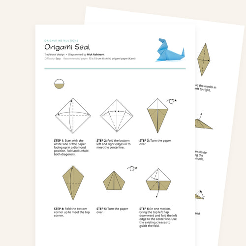Origami Easy Origami Seal Printable Instructions, a printable PDF of step-by-step origami folding diagrams