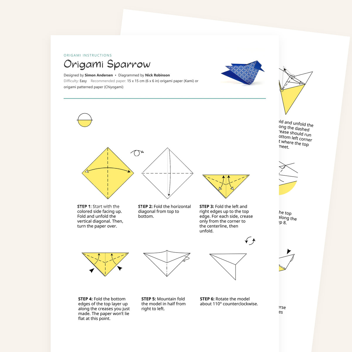 Origami Easy Origami Sparrow Printable Instructions, a printable PDF of step-by-step origami folding diagrams