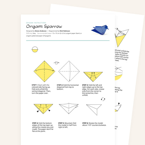 Origami Easy Origami Sparrow Printable Instructions, a printable PDF of step-by-step origami folding diagrams