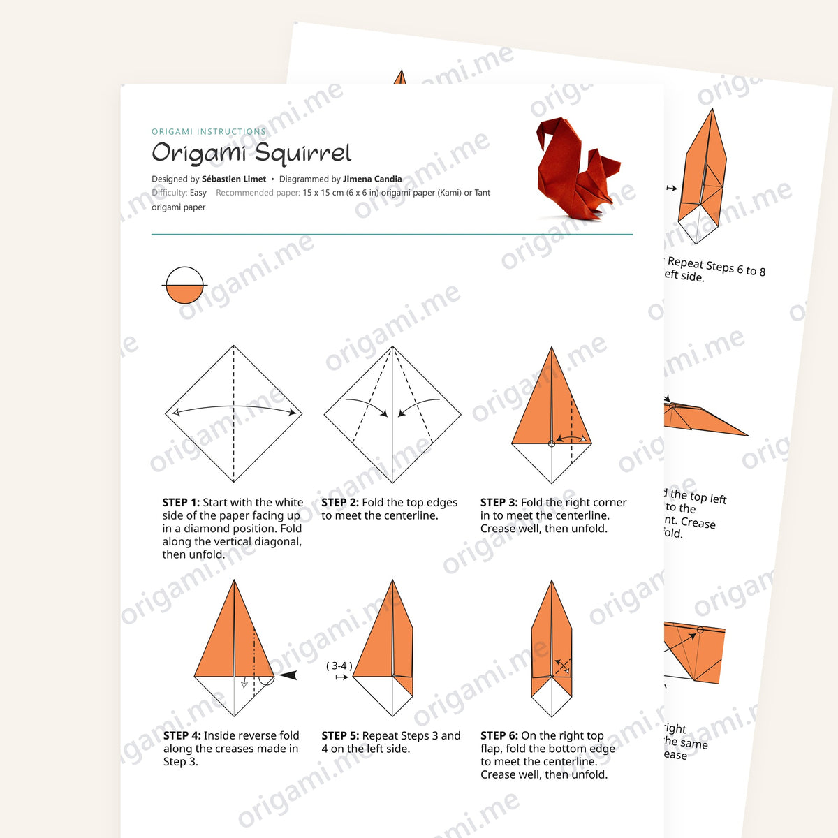 Origami Squirrel Printable Instructions, a printable PDF of step-by-step origami folding diagrams