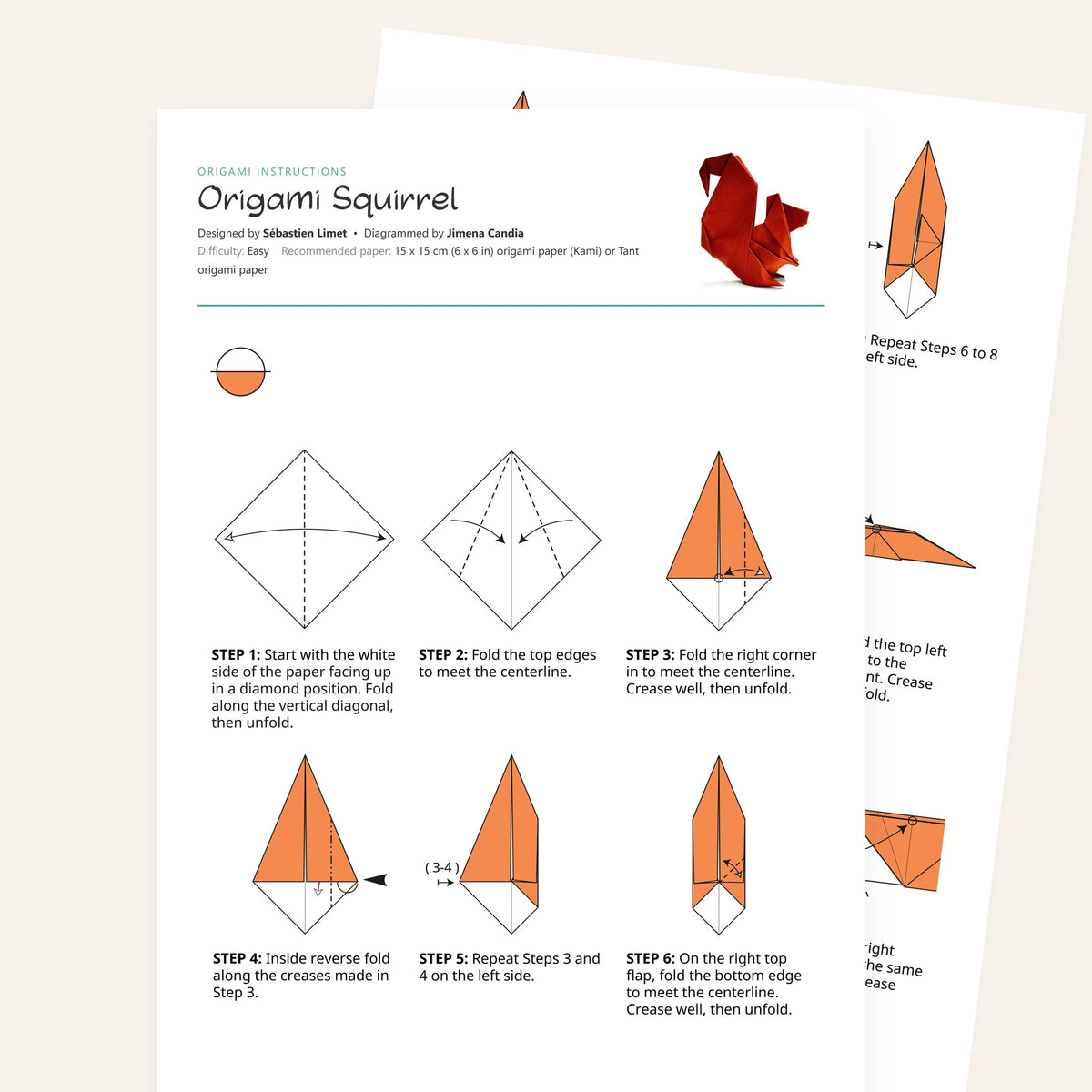 Origami Squirrel Printable Instructions, a printable PDF of step-by-step origami folding diagrams