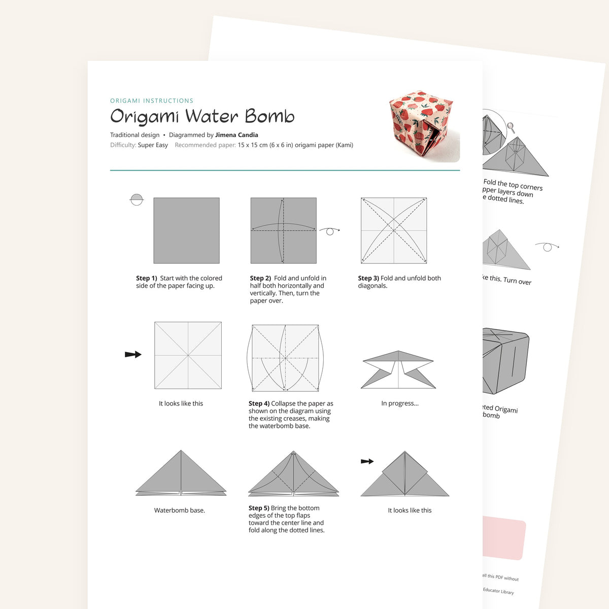 Origami Easy Origami Water Bomb Printable Instructions, a printable PDF of step-by-step origami folding diagrams