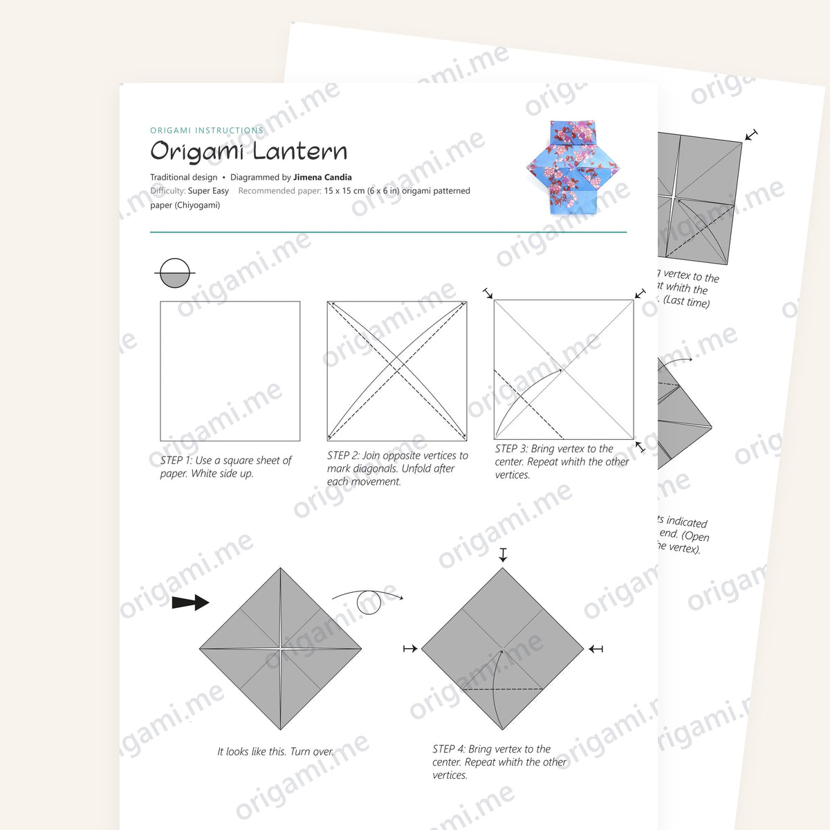 Origami Easy Origami Lantern Printable Instructions, a printable PDF of step-by-step origami folding diagrams