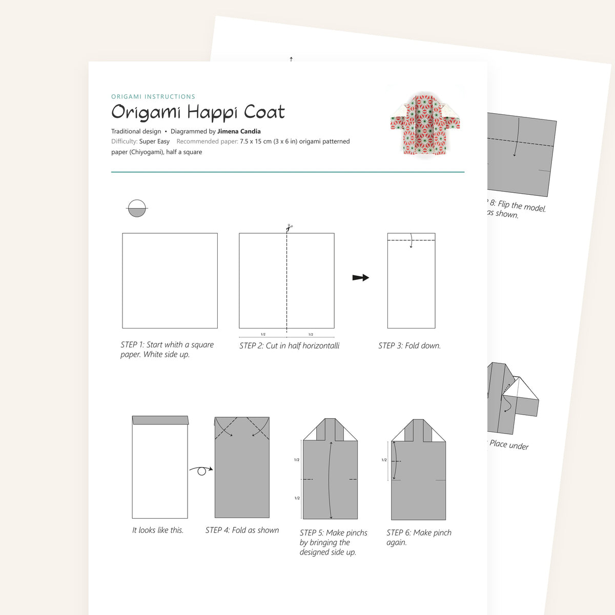 Origami Happi Coat Printable Instructions, a printable PDF of step-by-step origami folding diagrams