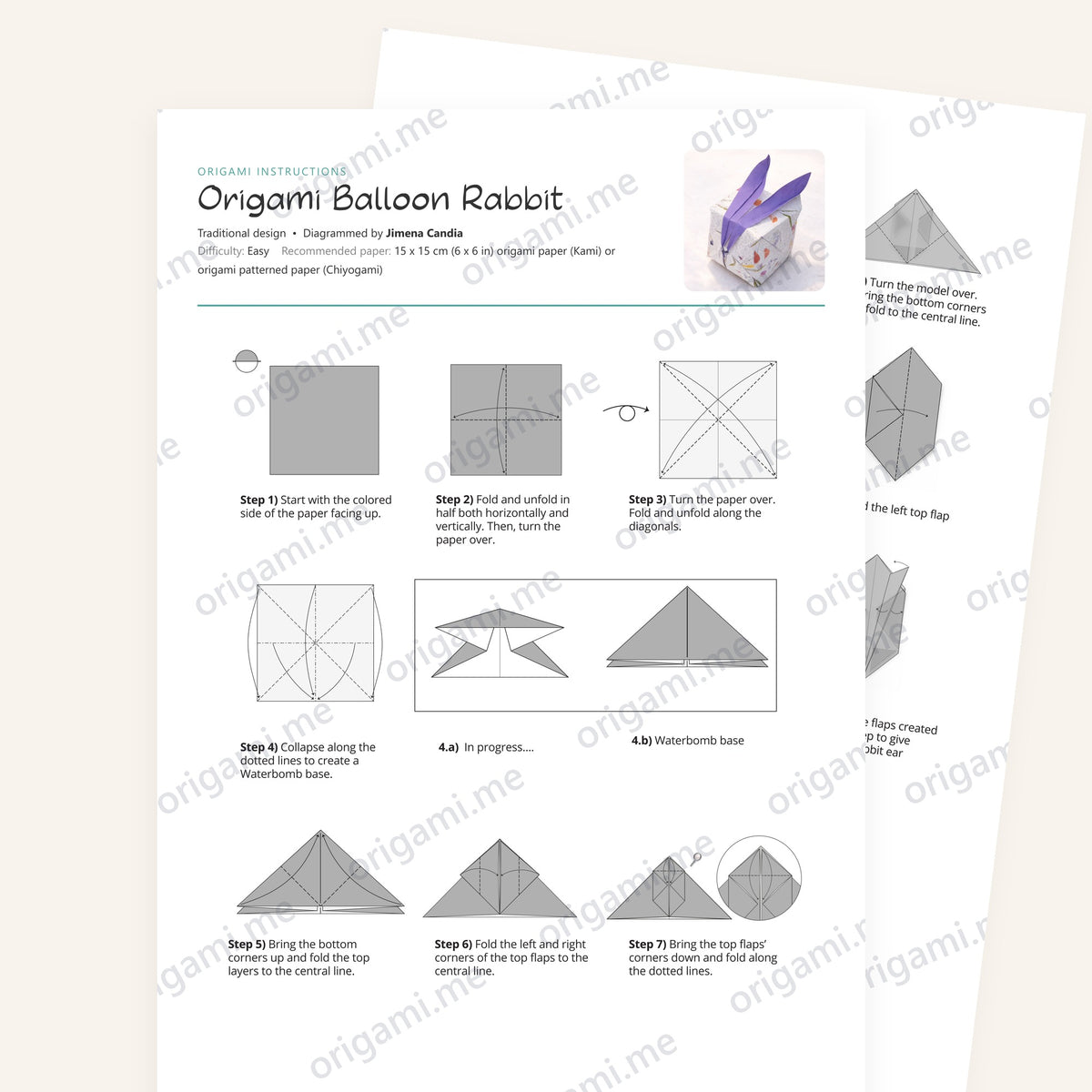 Origami Traditional Origami Balloon Rabbit Printable Instructions, a printable PDF of step-by-step origami folding diagrams