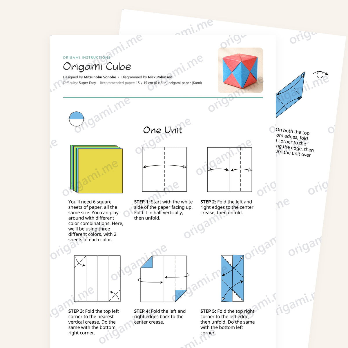 Origami Cube Printable Instructions, a printable PDF of step-by-step origami folding diagrams