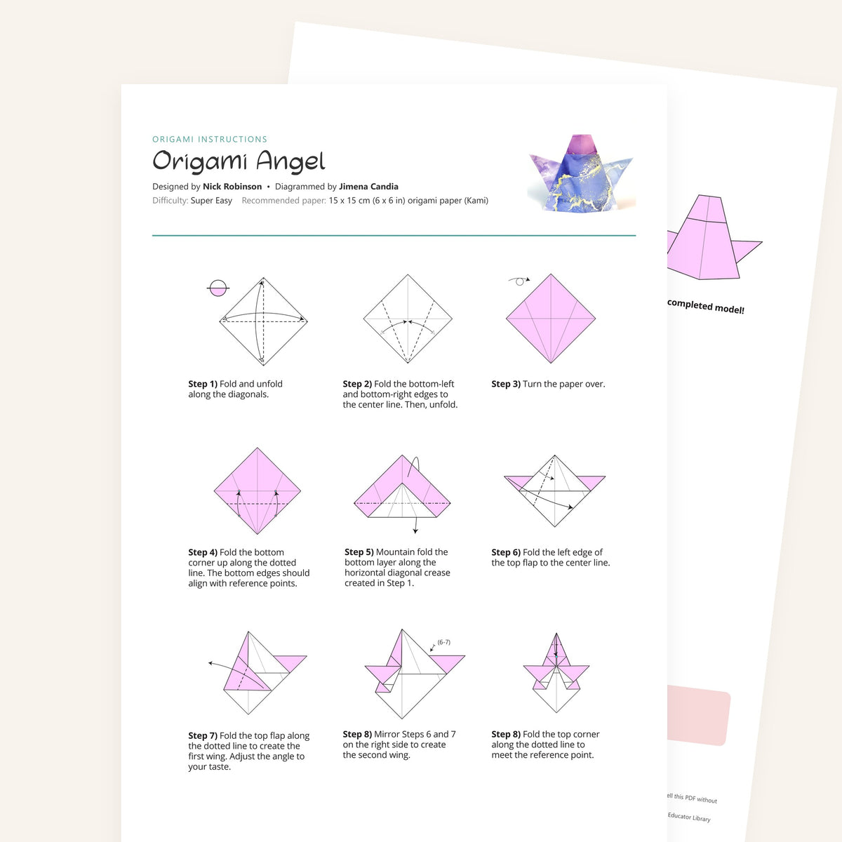 Origami Angel Printable Instructions, a printable PDF of step-by-step origami folding diagrams