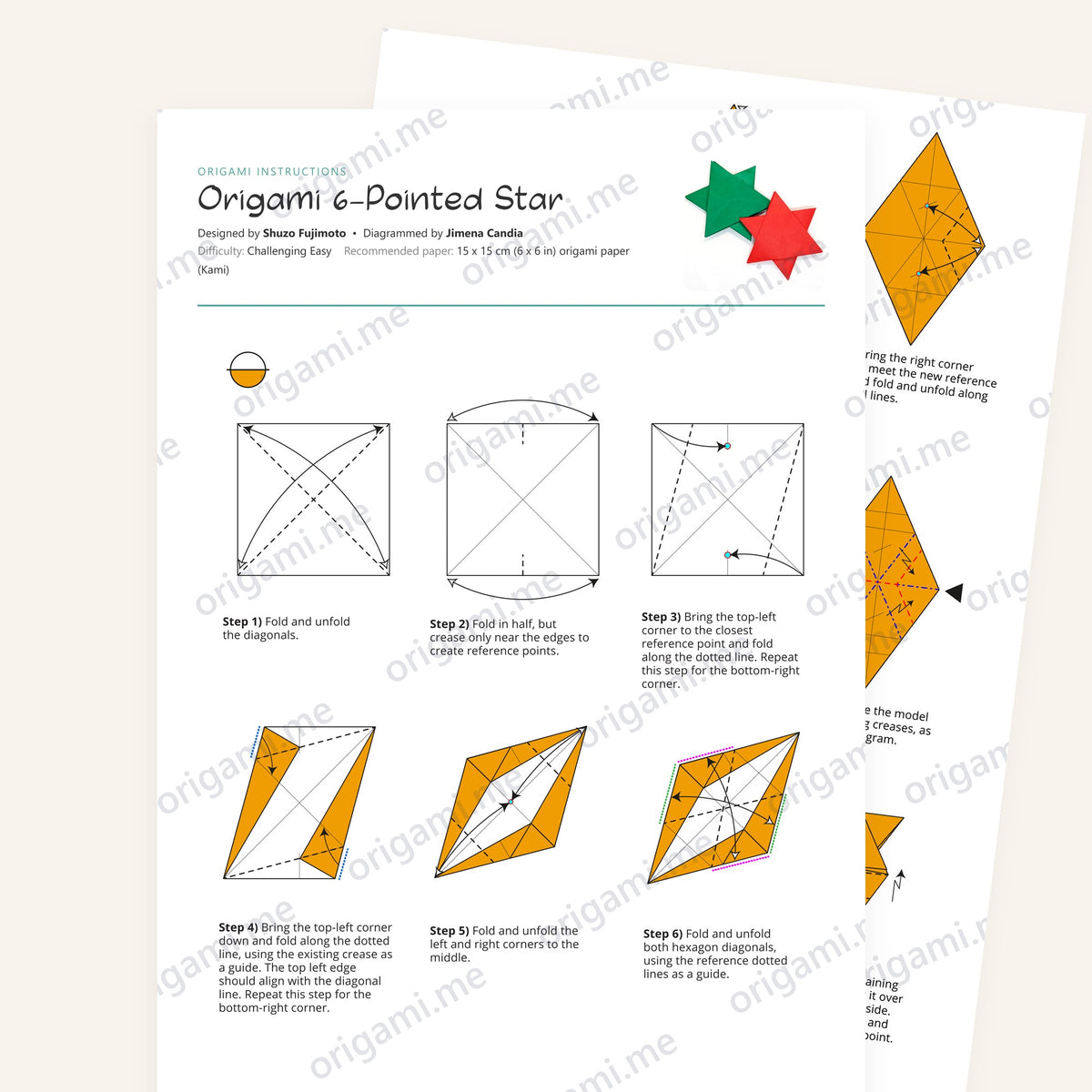 Origami 6-Pointed Star Printable Instructions, a printable PDF of step-by-step origami folding diagrams