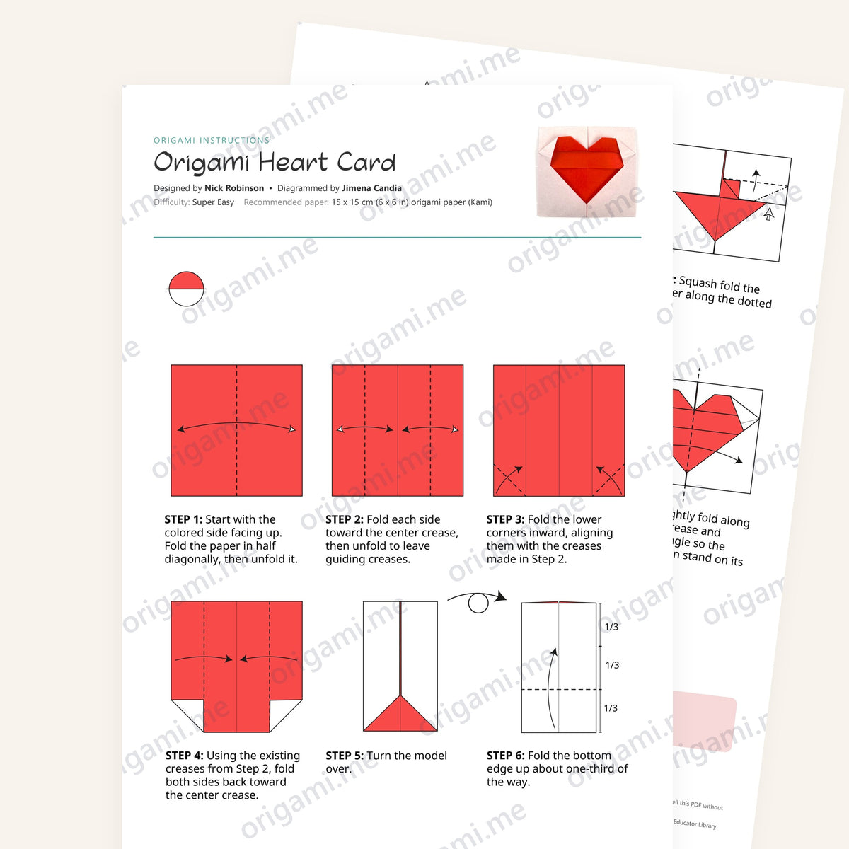 Origami Robinson's Heart Card Printable Instructions, a printable PDF of step-by-step origami folding diagrams